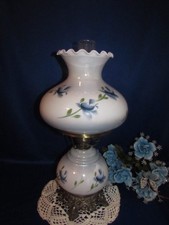 Vintage GWTW Hurricane Parlor Lamp Set with Two Matching Accent Lamps, Hand-Painted Rose Motif Milk Glass — listing 3
