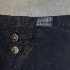 Roughrider Vintage Denim Western Snap Shirt with Black Butterfly Embroidery & Rhinestones, Medium — listing 6