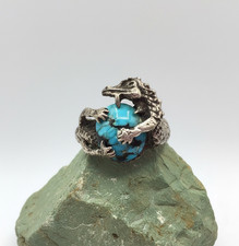 Vintage Figural Dragon/Foo Dog Ring with Small Red Stone, Gold-Tone Metal 10K/14K gold karat mark — listing 4