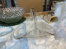 Vintage Hobnail/Beaded Clear Pressed Glass Handled Nappy Dish with Ruffled Rim — listing 6