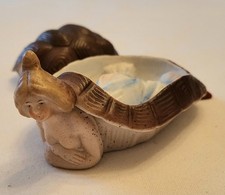 Vintage Bisque Porcelain Anthropomorphic Turtle Figurine with Bonnet Holding Ladybug — listing 4