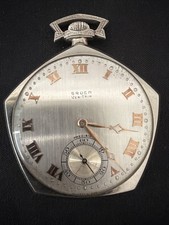 Gruen VeriThin Gold-Filled Open-Face Pocket Watch with Floral Engraved Dial and Chain