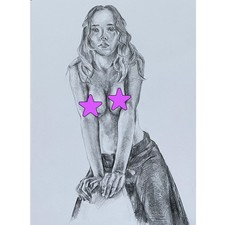 Framed Original Pencil Drawing of Stylized Female Figure — listing 2