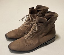 Paul Green Cognac Nubuck Lace-Up Combat Boots with Zipper Trim and Brogue Cap Toe — listing 6