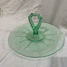 Green Depression Glass Pitcher with Art Deco Fan/Swirl Pattern and Footed Base — listing 3