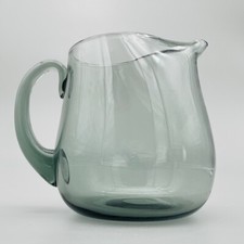 Pair of Smoked Glass Pitchers with Amber Applied Handles