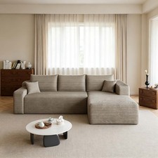 Sectional Couch, Tan Microfiber Upholstery, Multi-Piece Modular L-Shape