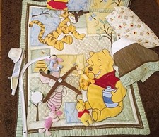 Disney Winnie the Pooh Cotton Fabric / Fitted Crib Sheet with Balloons, Bees & Clouds Print — listing 6