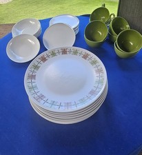 Vintage 1950s-1960s Melamine Dinnerware Lot - Avocado Green, Brown, and Floral Pattern Mixed Set (30+ Pieces) — listing 3