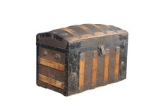 Antique Victorian Dome-Top Steamer Trunk with Embossed Tin & Oak Slats 36" — listing 3