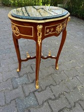 Louis XVI Style Marquetry Inlaid Dining Table with Ormolu Mounts and 4 Leaves