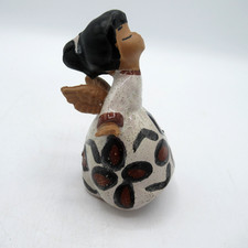 Handmade Redware Pottery Angel Figurine Holding Bird, Brown Glaze — listing 6