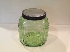 Vintage Uranium Green Glass Square Hoosier Canister Jar with Green Metal Lid — listing 5
