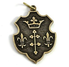 Vintage Brass Heraldic Charm Pendant with Crown and Lion Coat of Arms — listing 5