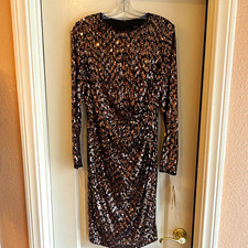 Maggy London Black Sequin Cowl Neck Asymmetric Hem Midi Dress, Size 14