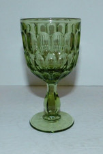 Vintage Green Glass Dimpled Optic Ovoid Vase with Ringed Collar Neck
