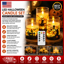 Halloween LED Flameless Candles 3-Piece Set with Spider Web Design