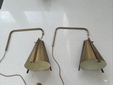 Mid-Century Modern Swing-Arm Floor Lamp with Walnut Stem, Brass Tulip Base and Milk Glass Diffuser — listing 4
