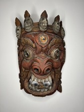 Antique Nepalese Hand-Carved Wooden Wall Shelf with Dharma Wheel & Peacock Motif — listing 3