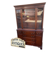 Antique Mahogany Two-Door China Cabinet / Bookcase with Fretwork Glazed Doors and Ball-and-Claw Feet, circa 1920s-1940s — listing 3
