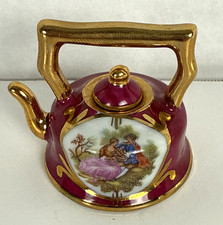 Limoges France Miniature Porcelain Teapot Burgundy Courting Couple — listing 5