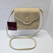 Etienne Aigner Vintage Tan Raffia & Brown Croc-Embossed Leather Shoulder Handbag — listing 5