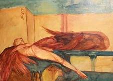 Original Expressionist Figural Nude Painting, Signed F. Leonard, Framed and Matted Under Glass — listing 3