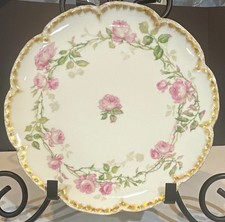 Haviland Limoges Porcelain Plate with Blue Floral Sprays and Gold Trim