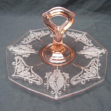 Pink Depression Glass Plates, Group of Two Patterns (Floral Panel & Ribbed/Fluted)