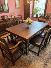 Antique Jacobean Revival Oak Dining Table with Carved Chairs — listing 3