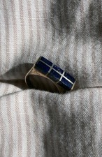 Native American Sterling Silver Lapis Lazuli Channel Inlay Half-Hoop Earrings — listing 5