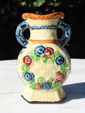 Vintage Japanese Majolica-Style Basketweave Teapot with Embossed Floral Bouquet and Bamboo Handle — listing 5