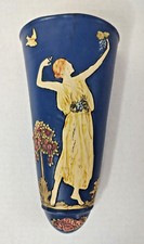 Weller Pottery Blue Ware Chase Triple Bud Vase, 8.5 inch, Cameo Horse & Rider Relief — listing 4