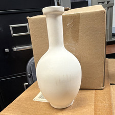 Large Matte Ceramic Bottle Vase, Cream with Rust Brushed Finish