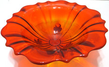 Amberina Glass Footed Bowl with Embossed Fruit and Leaf Pattern — listing 6