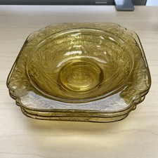 Federal Glass Madrid Amber Depression Glass Cups, Saucers & Square Plates — listing 6