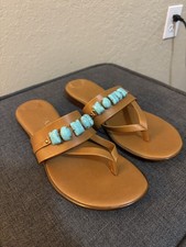 Italian Shoemakers Women's Elastic Thong Sandals, Cream & Tan