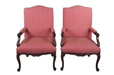 Pair of Louis XV Style Carved Walnut Fauteuils with Caned Backs and Tufted Upholstered Seats — listing 6