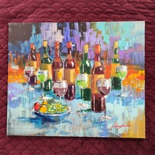 Kerry Hallam Original Acrylic Still Life Painting on Canvas - Wine Bottles & Glasses — listing 2