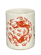 Chinese Iron-Red Foo Lion (Shishi) Cylindrical Hat Stand / Vase with Calligraphy — listing 5