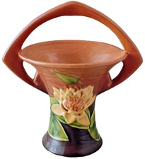 Roseville Water Lily Two-Handled Vase, Brown, 83-15" — listing 2
