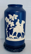 Weller Chase Triple Vase, Cobalt Blue with Cameo Equestrian Hunt Scene