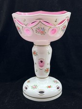 Bohemian White Cased Cut-to-Green Glass Urn Table Lamp with Hand-Painted Floral Decoration — listing 6