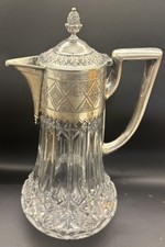 Vintage Diamond-Point Cut Glass Claret Jug / Carafe with Silver-Plated Lid and Handle — listing 2