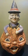 Handcrafted Folk Art Halloween Witch Figure on Crescent Moon with "Girls Night Out" Sign — listing 6