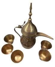 Vintage Middle Eastern Dallah Arabic Coffee Pot, Hammered Copper/Brass with Crescent Finial — listing 5