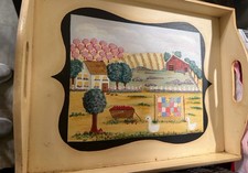 Vintage Framed Folk Art Print of House with Sunflowers, Fraktur-Style, 14.25 x 17.25 — listing 5