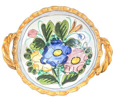 Italian Handmade Ceramic Bowl with Twisted Rope Handles and Colorful Textured Glaze — listing 3