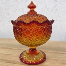 Amberina Pressed Glass Small Square Bowl, Daisy & Button Pattern, 5 inch — listing 3