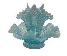Fenton White Milk Glass Hobnail Ruffled Epergne, 3-Horn Bowl Set, 6 1/2 inches